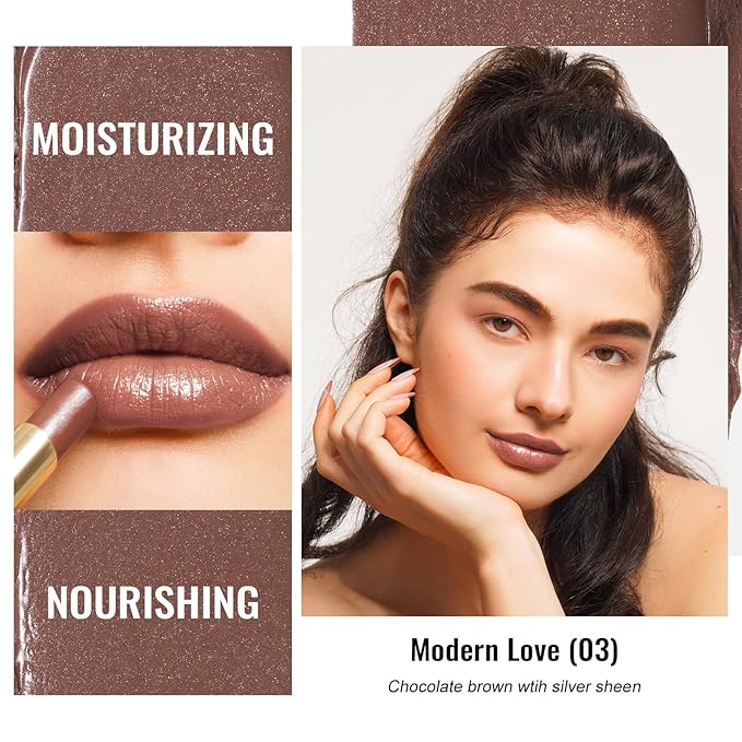Oulac Moisturizing Shine Brown Red Lipstick for Women - 2 in 1 Glossy Brown Tinted Lip Balm, Hydrating Winter Lipstick for Dry Lips,Shine Juicy Finish Vegan 2.2g/0.07oz (03) | Moisturizing, Tinted Lip Balm