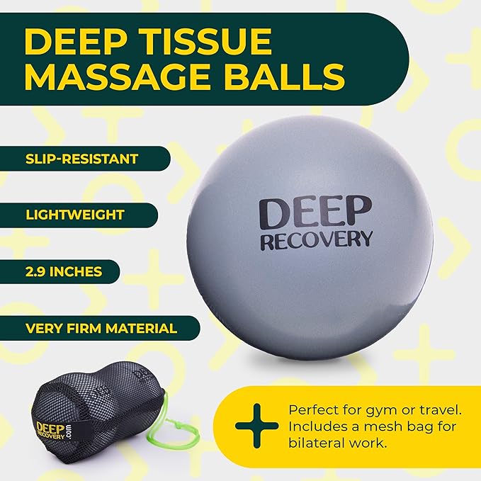 Deep Recovery Yoga Deep Tissue Massage Ball Set, Firm Density – 2.9-Inch Myofascial Release Balls for Feet, Back, Neck, Legs & Arms – Trigger Point & Mobility Therapy (2-Pack)