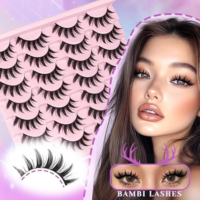 Losha Lashes Spiky Manga Lashes 14 Pairs Anime False Eyelashes 8D Wispy Asian Eye Lashes Pack Natural Soft Fake Eyelashes (Cutes Only)