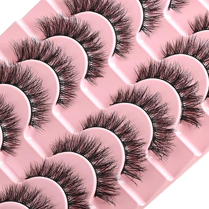 FARRED Natural Lashes Short Eyelashes Wispy False Mink Lash Strips 10 Pair Natural Look Fluffy Cat Eye Strip Eyelash Small Fake Lashes Full Pestañas Postizas Sets for MUA and Beginners Daily Makeup