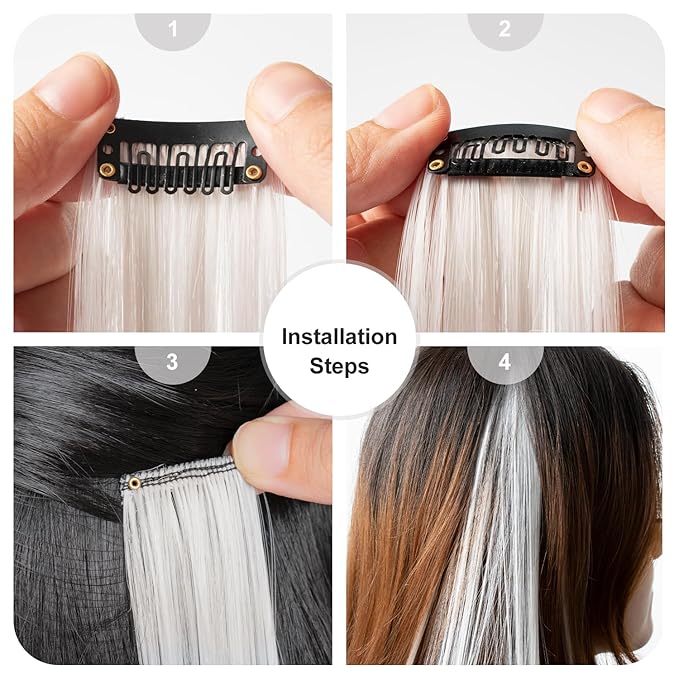 Colored Hair Extensions 14 PCS, 22 In Light Grey Clip in Hair Extensions Party Highlights, Colorful Long Straight Synthetic Hairpieces for Girls Women Kids Gift(Sliver Gray)