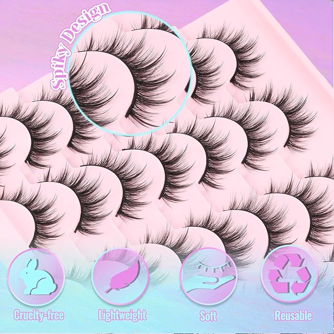 Losha Lashes Fluffy Manga Lashes 6D Spiky False Eyelashes 14 Pairs Natural Anime Eye Lashes Pack Soft Asian Fake Eyelashes (Pop)
