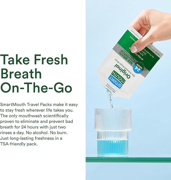 SmartMouth Original Activated Mouthwash Single Packs, Travel Mouthwash, Fresh Mint, 20 Pack