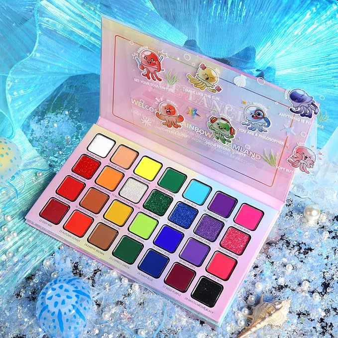 DE'LANCI Colorful EyeshadowPalette, 28 Neon Rainbow Eye Shadow Multi-Colored Metallic Shimmer Matte Makeup Bright Vivid Eye Makeup for Girls & Highly Pigmented Eyeshadow Cosmetics Daily Festival Looks