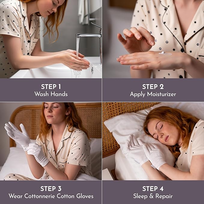 4 Pairs Cottonnerie Basics Cotton Gloves for Dry Hands Sleeping, Moisturizing Gloves Overnight, Hand Moisturizer Gloves, Moisture Gloves for Dry Hands Overnight, Sleeping Gloves, Medium