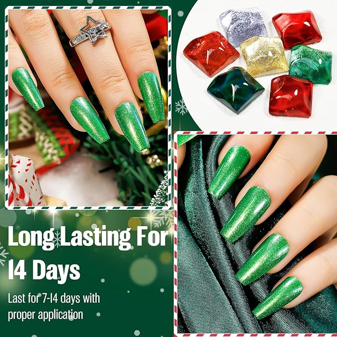 Nail Polish Glitter Green 15ml, Quick Drying Nail Polish Regular Lacquer Aurora Long-Lasting Air Dry Long-Lasting Oil-Base Manicure DIY Salon for Ladies