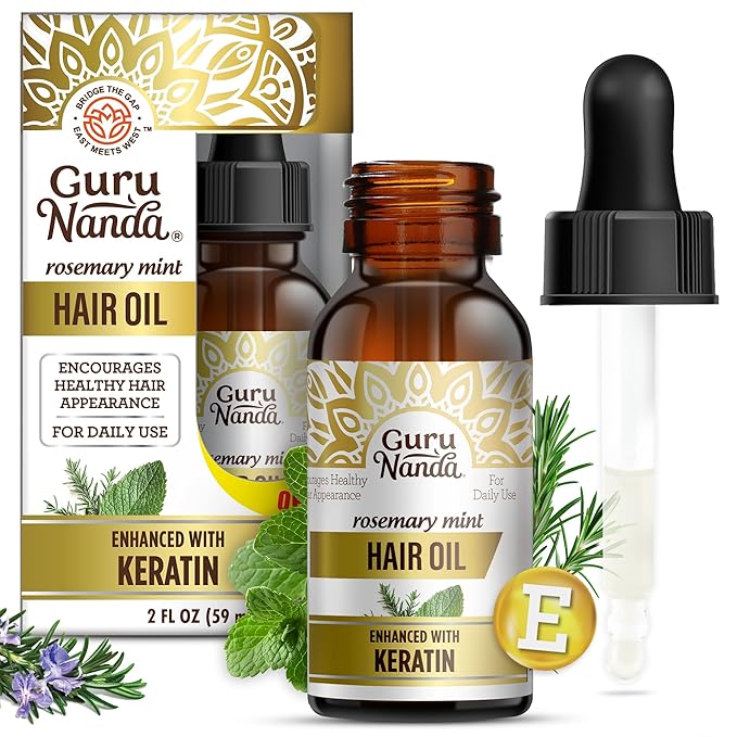 GuruNanda Rosemary Mint for Hair Growth with Keratin & Vitamin E Oil - Encourages Scalp, Shine & Hair Strengthening- 100% Natural, Cruelty-Free, 2oz