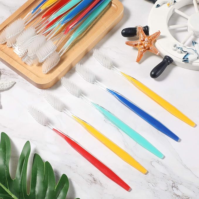 Patelai 700 Pcs Disposable Travel Toothbrush Bulk Individually Wrapped Toothbrush Pack Medium Soft Bristle Manual Disposable Colorful Tooth Brush for Adult Work Travel Hotel Donation (Classic)