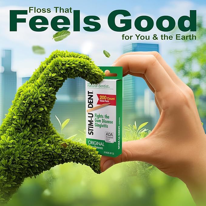 The Natural Dentist Stim-U-Dent Mint Dental Picks, Wooden Toothpicks for Food & Plaque Removal, Refreshing Mint Flavor, Travel-Friendly, 96 Packs of 25 Picks/Pack (600 Picks)