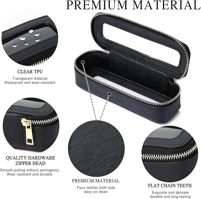 Pinkmik Makeup Brush Bag Slim Clear Makeup Bag Transparent Travel Cosmetic Case & Toiletry Bag with Zipper Small Beatuy Makeup Bag Purse Organizer for Women (Black, SLIM)