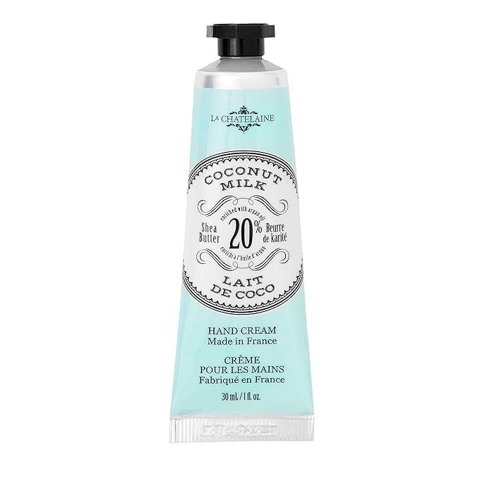 La Chatelaine 20% Shea Butter Hand Cream Travel Size, Organic Argan Oil, Moisturizing, Nourishing, Repairing, Extra-Rich Hand Lotion, Made in France, Paraben Free, 1 oz / 30ml (Coconut Milk)
