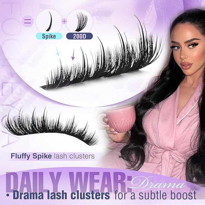 Lash Clusters Fluffy Spike Eyelash Clusters 10-18mm Volume Eyelash Extensions 200D Clusters Eyelashes 324pcs DIY Clusters Lashes Extensions at Home for Makeup by Focipeysa