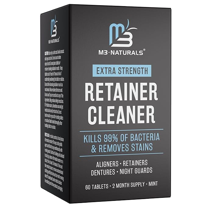 Retainer Cleanser Tablets Cleaner, Removes Odors Discoloration Stains and Plaque 2 Month Supply Denture Cleansers Retainers Mouth Guards Denture Bath Mint by M3