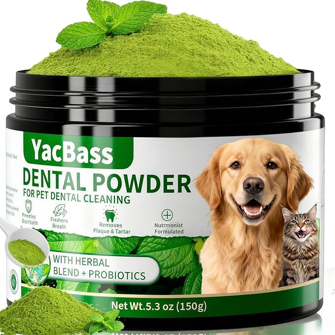 Dog Dental Powder,Dog Teeth Cleaning Powder and Cat Breath Freshener, Reduces Plaque & Bad Breath Off,Natural Herbal Blend of All Breeds -150 Grams