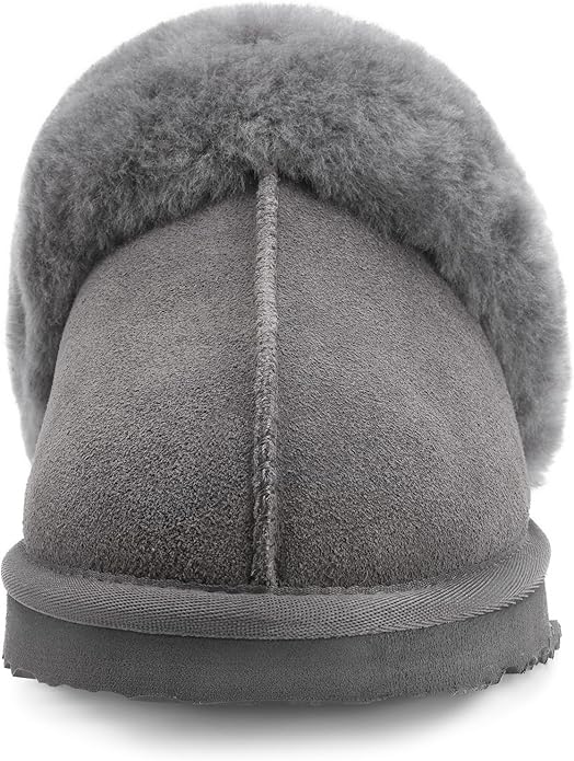 Parfeying Women's Shearling Slippers Genuine Leather with Rubber Sole, Sheepskin Fuzzy Indoor Outdoor Shoes for Home