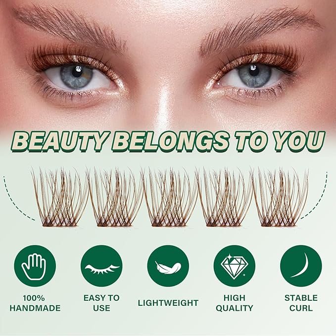 KEYYOU Brown Lash Clusters 144pcs Eyelash Clusters 8-18MIX D Curl Cluster Lashes Soft Wispy Lashes Clusters Natural Look Brown DIY Lash Extension At Home(Brown04-D-8-18MIX)