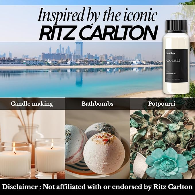 Scentia Coastal Diffuser Oil Inspired by 5-Star Spa Scent - 120 mL 4.06 fl oz - Essential Oil Blend Botanical Jasmine, Bergamot & Fresh Notes for Aromatherapy &Waterless Diffusers