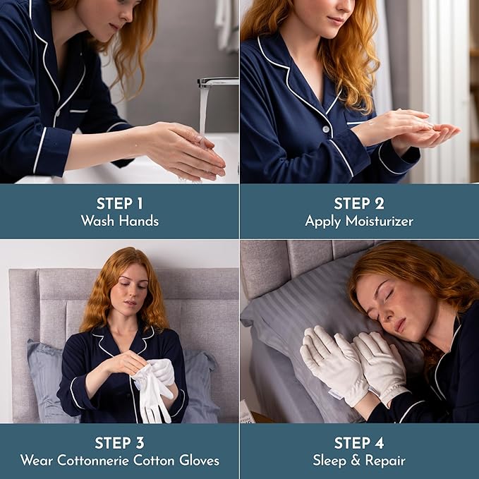 8 Pairs Cottonnerie Cotton Gloves for Dry Hands Sleeping, Moisturizing Gloves Overnight, Hand Moisturizer Gloves, Moisture Gloves for Dry Hands Overnight, Sleeping Gloves, Eczema Gloves, Large