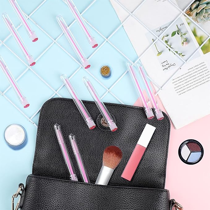 Dming 50-Piece Disposable Mascara Brushes - Eyelash Brushes, Diamond Mascara Wands with Tube, Makeup Tool, Lash Spoolies, Sanitary Brushes, Lash Extension Supplies (Tube Star D Pink 50)