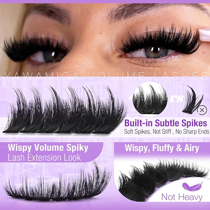 300D Fluffy Wispy Lash Clusters D Curl Thick Volume Individual Lashes with Subtle Spikes 12–20mm Cluster Eyelash Extensions DIY Eyelash Clusters for Soft Glam & DIY Lash Look by Yawamica