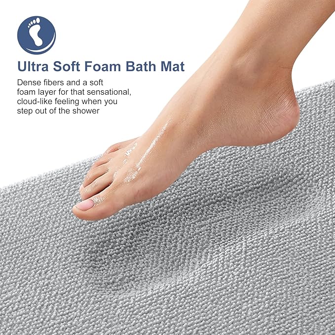 OLANLY Thick Memory Foam Bath Mat Rug 59x35, Extra Soft Absorbent Bathroom Rug, Quick Dry Bath Mats, Non-Slip, Machine Washable Carpet for Bathroom, Tub and Shower, Home Decor Accessories, Light Grey