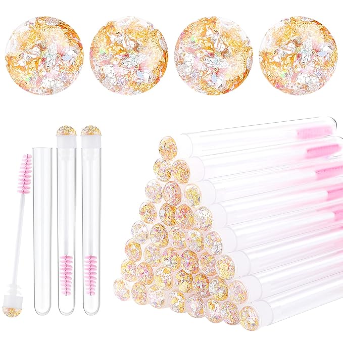 Dming 50pcs Eyelash brush Lash Wand Makeup tool Eyelash Extension supplies Cleaning brush Diamond Mascara foil pink
