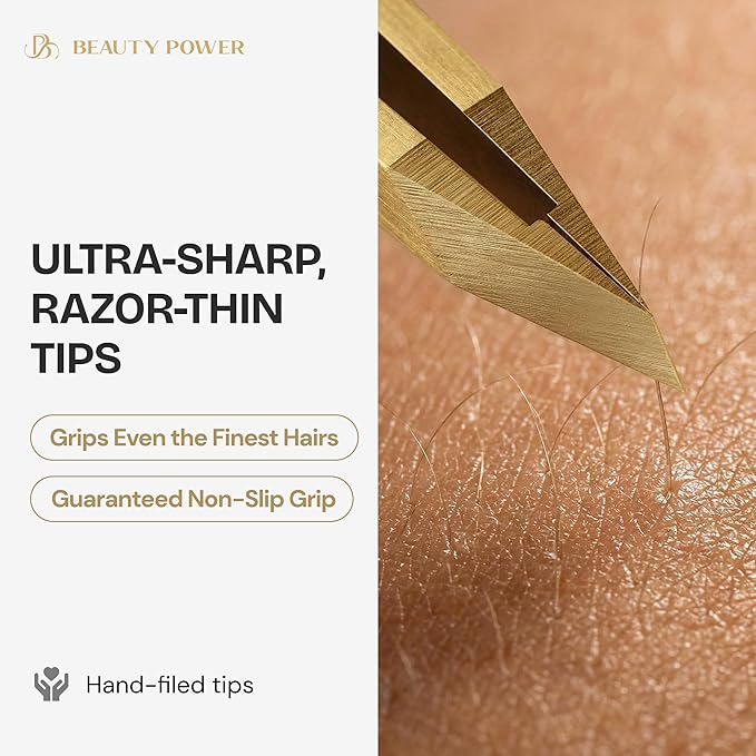 Ultra-Precision Professional Slant Tweezers for Women Facial Hair - German Stainless Steel, Lightweight Black Tweezers for Women & Men, Ideal for Eyebrow & Facial Grooming (Matte Gold)