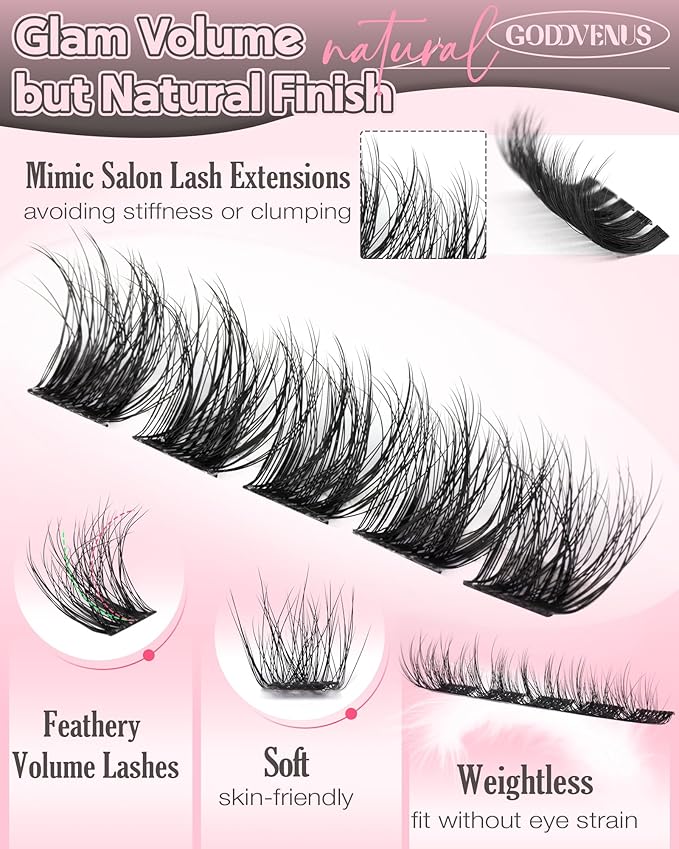 Wispy Lash Clusters Natural Eyelashes Cluster Fluffy Lashes Clusters CD Curl Cluster Eyelash Extensions DIY Individual Lashes Extension (10-16mm 132pcs)