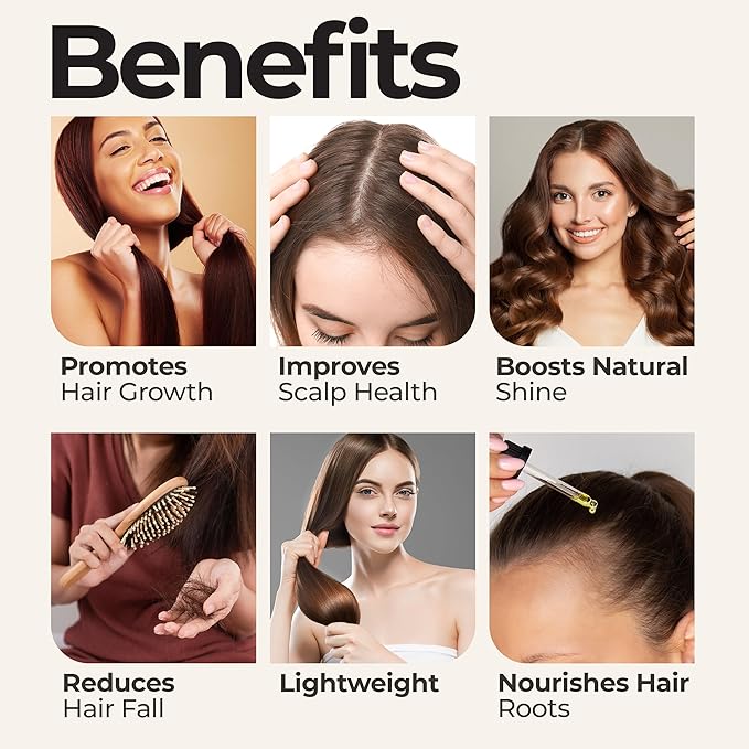 Organic Rosemary Coconut Oil + Head Massager Hair Growth Set — Strengthening Biotin Hair Thickening Serum – Dry Scalp, Frizzy, Damaged Split Ends Treatment – Color Safe, All Hair Types – 5oz Bundle