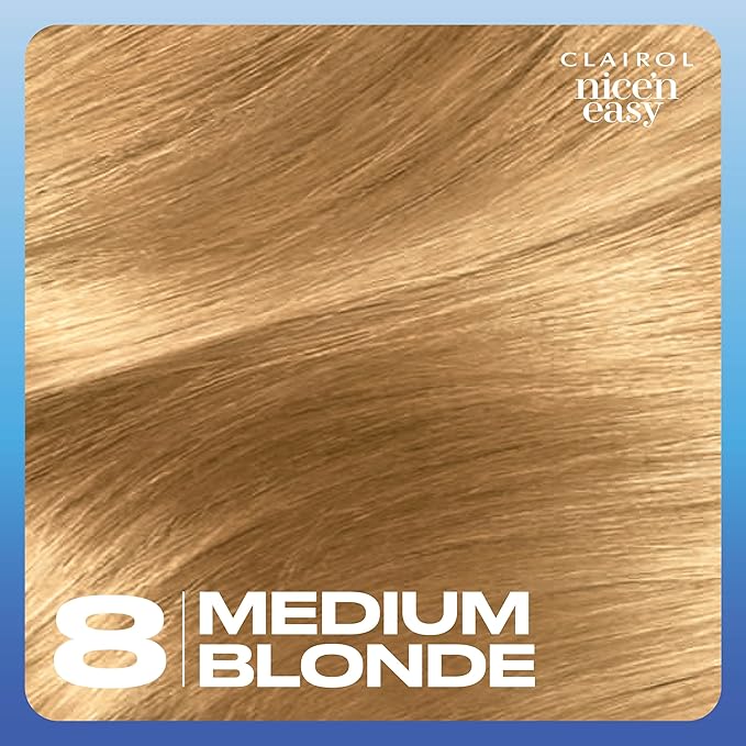 Clairol Nice'n Easy Permanent Hair Dye, 8 Medium Blonde Hair Color, Pack of 1