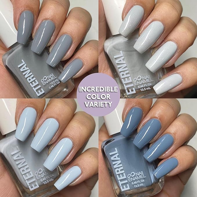 Eternal Gray Nail Polish Set for Women (MINIMALIST) - Light Nail Polish Set for Girls - Lasting & Quick Dry Natural Nail Polish Kit for Home DIY Manicure & Pedicure - Made in USA, 13.5mL (Set of 4)
