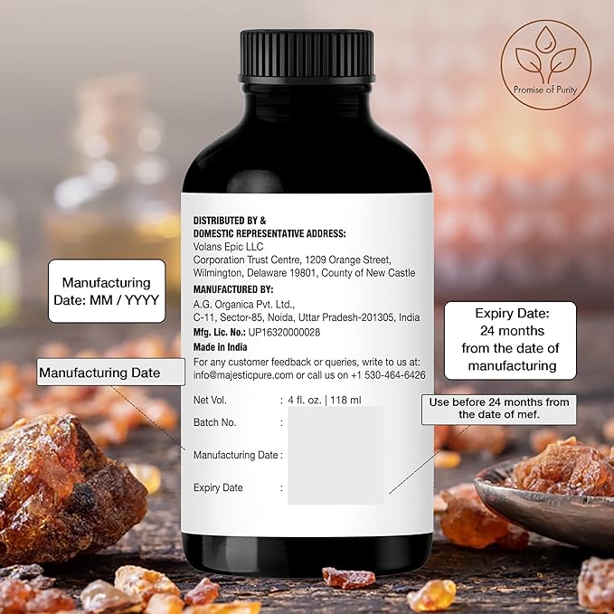 Majestic Pure Essential Oil with Glass Dropper - 100% Pure and Natural - Essential Oils for Diffuser, Aromatherapy, Soap and Candle Making, Frankincense Essential Oil, Frankincense Oil, 4 Fl Oz