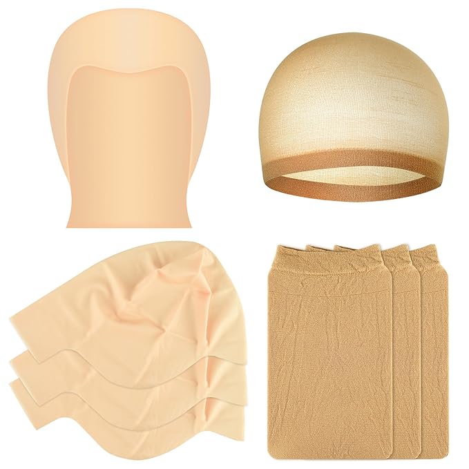 Bald Cap Halloween, 6 Pcs Nylon Wig Caps 6 Pcs Latex Makeup Bald Cap for Adults Women Men Costume Accessory for Theme Halloween Party Cosplay