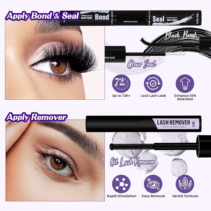 B&Q Fluffy Lash Clusters Kit 7D+90D Dramatic Eyelash Clusters Kit 10-18MM 0.05MM Wispy Lash Thick Volume DIY Individual Lashes 3D Mega Eye Lashes Suitable for Beginners at Home(KIT-70D+90D)