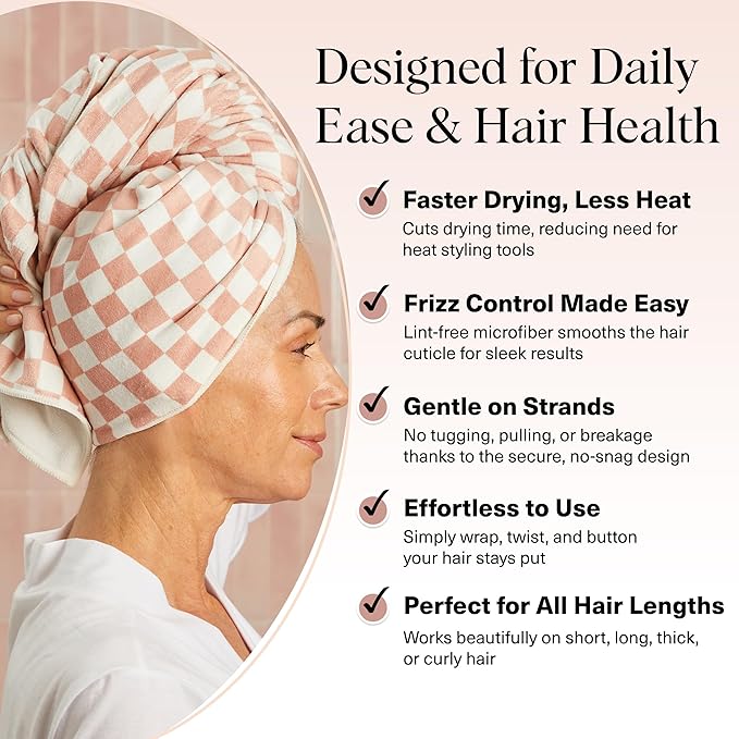 Kitsch XL Microfiber Hair Towel Wrap for Women - Microfiber Towel, Super Absorbent, Quick Dry, Anti-Frizz - for Long & Short Hairs, Turbans for Women