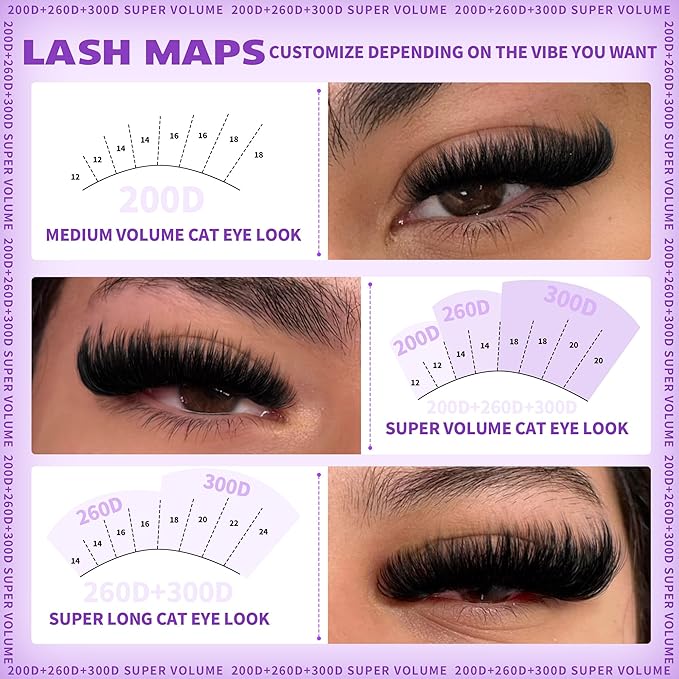 EYDEVRO Fluffy Lash Clusters Kit 12-24mm Long Eyelash Clusters Kit 200D260D300D Mega Volume Cluster Eyelash Extensions Dramatic Full Mink Cluster Lashes Kit with Lash Bond and Seal Lash Brushes