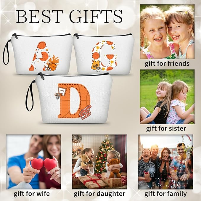 ARIOSEY Basketball Gifts Monogrammed Cosmetic Travel Makeup Bag Basketball Accessories Graduation Birthday Gifts for Girls Coaches Daughters Team Friend Mom Player-D