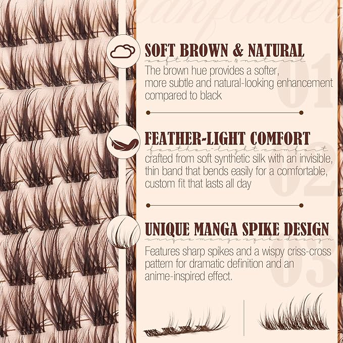 Brown Lash Clusters Kit Wispy Lash Extension Kit Natural Spiky Cluster Eyelash Extensions CD Curl Eyelash Extension Kit with Lash Bond seal and Remover by Lanflower