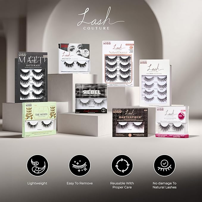 KISS Triple Push-Up, False Eyelashes, 'Corset', 10mm, Includes 1 Pair Of Lash, Easy to Apply, Reusable Lash Clusters