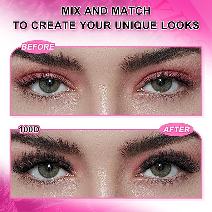 MilyBest Lash Clusters Kit 100D Fluff Cluster Eyelash Extensions 10-18mm Individual Lashes Clusters D Curl Lash Extension Kit, Waterproof Thick Volume Eyelash Clusters with Bond & Seal, Tweezers