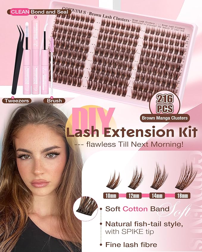 Brown Wispy Lash Clusters Kit Manga Eyelashes Clusters Natural Cluster Eyelash Extensions Kit Fairy DIY Lash Extension Anime C Curl Waterproof Individual Eye Lashes