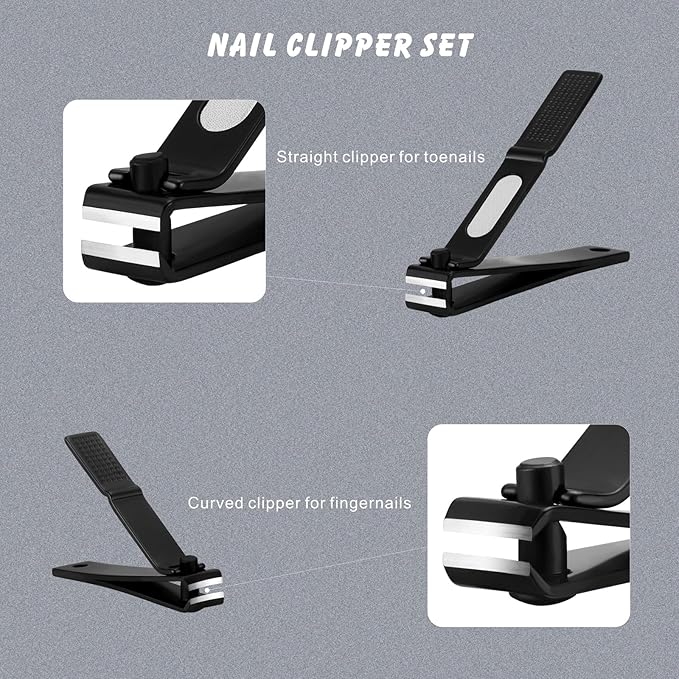 Bignes Nail & Toenail Clipper Set, Nail Clippers for Thick Ingrown Nails, Ultra Sharp Fingernail & Toenail Cutters for Men Women (Black)