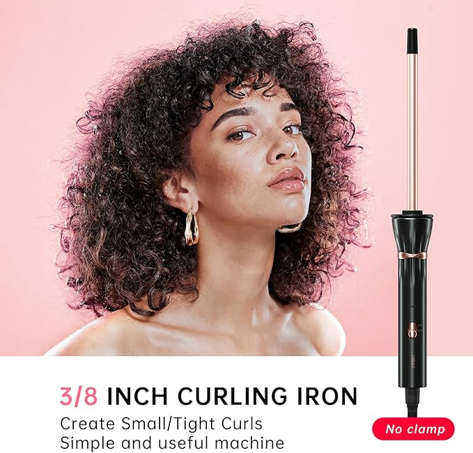 HIRAY 3/8 Inch Curling Iron,9mm Tiny Curling Wand,Ceramic Small Barrel Curling Iron with Adjustable Temperature,Fast Heating,for Short & Long Hair