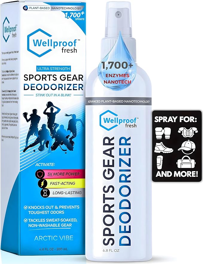 Wellproof Sports 3X Odor Eliminator Spray (1700+ Uses) – Powerful Nano Enzyme Deodorizer for Shoes, Gym Bags, Pads, Boxing Gloves, Helmets & Athletic Gear – Plant-Based, Concentrated Formula