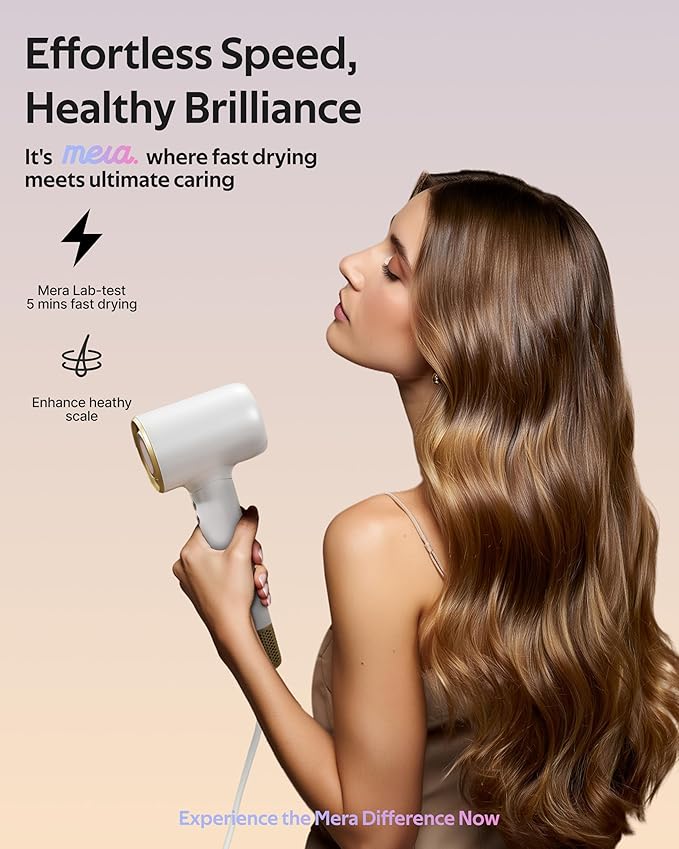 Professional Ionic Hair Dryer for Salon-Quality Results at Home - Lightweight Fast Drying Blow Dryer with Magnetic Attachments & Cool Shot Button, cUL Certified for Safe Styling, Travel Friendly
