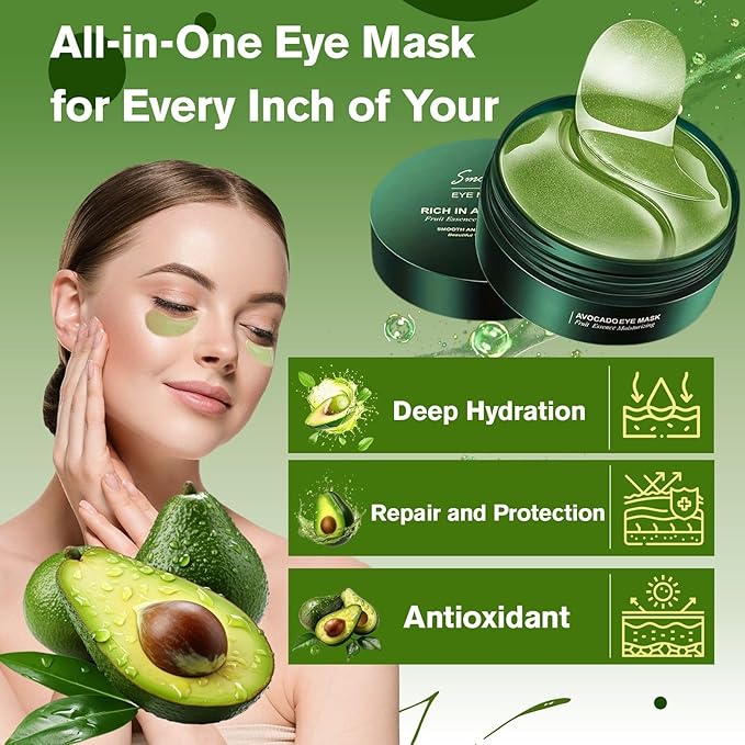 Lktvys Nourishing Avocado Eye Patches 2-Pack (120 PCS), Collagen Under Eye Mask for Hydration & Antioxidant Care, Under Eye Patches for Women & Men