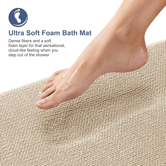OLANLY Thick Memory Foam Bath Mat Rug 36x24, Extra Soft Absorbent Bathroom Rug, Quick Dry Bath Mats, Non-Slip, Machine Washable Carpet for Bathroom, Tub and Shower, Home Decor Accessories, Beige