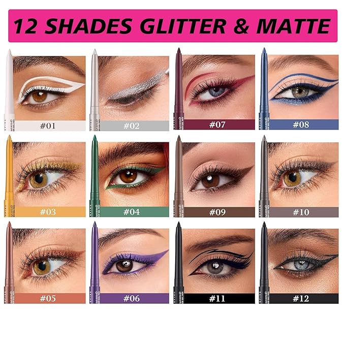 Quick-Drying Smooth-Glide Cream Eyeliner Set, 12 Versatile Shades Available, Waterproof Smudge-Proof Long-Lasting, Beginner-Approved, Safe for Sensitive Eyes & All Skin Types (04#)