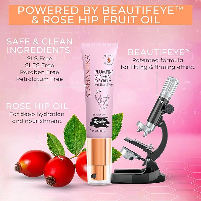 SEAMANTIKA PLUMPING MINERAL EYE CREAM - Firming, Lifting, & Smoothing Formula, Eye Cream Anti-Aging - Quick Absorbing & Rich Moisture Finish, Beautifeye Concentrate for Dry & Wrinkled Skin - 25 ml
