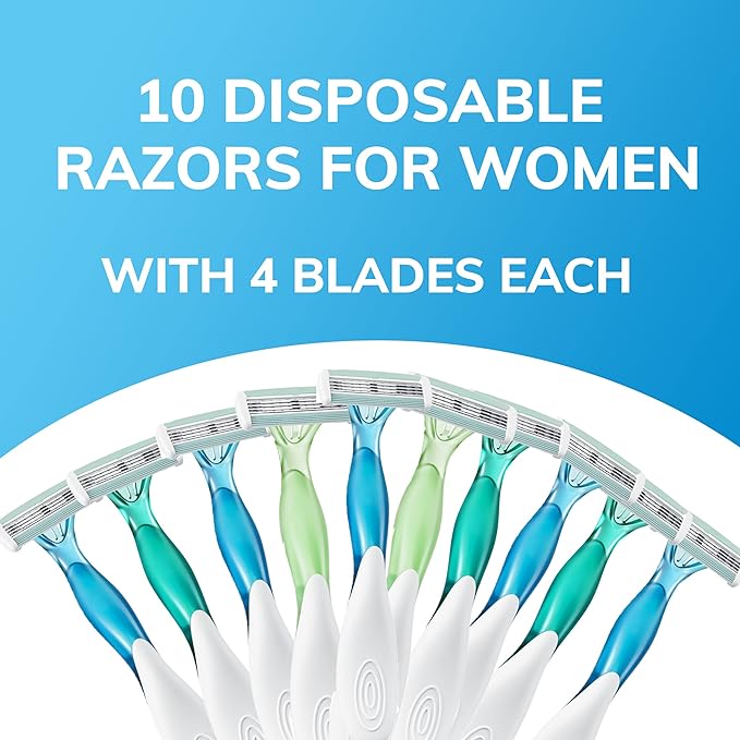 BIC Soleil Comfort Disposable Razors for Women, Sensitive Skin Razor with Aloe Vera and Vitamin E Lubricating Strip and 4 Blades, 10 Piece Razor Set (Pack of 3)